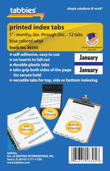 Tabbies Printed Index Tabs - 1 Inch Monthly Jan to Dec - 12 Tabs with Blue Colored Edge, Stock No. 58305