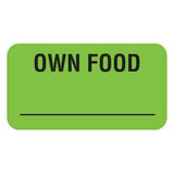 Care Instruction Labels, Own Food, 1-5/8 W x 7/8 H, Fl. Green, 560/Roll