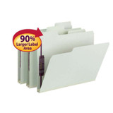 Smead SuperTab Pressboard Fastener Folders with SafeSHIELD Fasteners, 2 Fasteners, 1/3-Cut Tab, 2" Exp, Letter, Gray/Green 25/Box