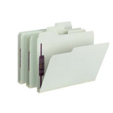 Smead SuperTab Pressboard Fastener Folders with SafeSHIELD Fasteners, 2 Fasteners, 1/3-Cut Tab, 2" Exp, Letter, Gray/Green 25/Box