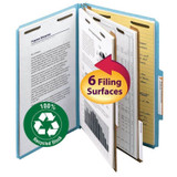Smead Pressboard Classification File Folders, 2 Dividers, 2/5-Cut Tab, Legal, Blue, 10/Box
