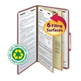 Smead 100% Recycled Pressboard Classification Folder, 2 Divider, 2" Exp, Legal Size, Red, 5/Pack