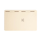 Open Smead reinforced tab fastener file folder showing straight-cut tabs and fastener positions on both panels