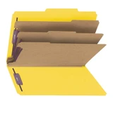 Legal size yellow pressboard classification folder with 3 dividers and SafeSHIELD fasteners