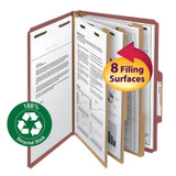 Smead Recycled Pressboard Classification Folders, 3 Dividers, Legal Size, Red, 10/Box