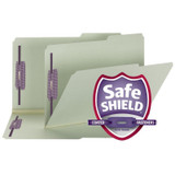 Smead Pressboard File Folder with 2 SafeSHIELD Fasteners, 2/5-Cut Tab Right Position, 2" Expansion, Legal Size, Gray/Green, 25/Box