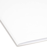 Close-up of the reinforced straight-cut end tab on a white Smead file folder.