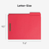 Smead 12740 red letter-size fastener file folder with dimensions labeled 11.6 inches wide by 9.5 inches high