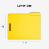 Yellow Smead letter-size fastener folder with diagram showing dimensions of 9.5 inches high by 11.6 inches wide.