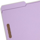 Angled view of a Smead 17440 lavender legal-size fastener folder showing the reinforced 1/3-cut top tab and front-mounted fastener.