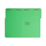Inside view of Smead 17140 green legal-size fastener folder lying flat with fasteners in positions 1 and 3.
