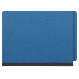 Front view of royal blue letter size end tab pressboard folder with reinforced bottom edge