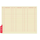Back of S-09112 manila outguide with red charge-out form and OUT tab