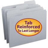 Smead gray reinforced file folders with 1/3-cut double-ply top tabs, letter size, stacked front view