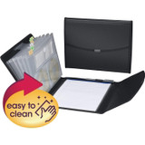 Smead Poly Pro Series II padfolio organizer with expanding file pockets and hook and loop closure shown open