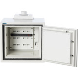 Phoenix Battery Commander BSS6100 lithium-ion battery charging cabinet with door open and charging outlets inside