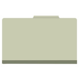 Front view of gray-green legal size top tab classification folder with top tab and reinforced bottom edge