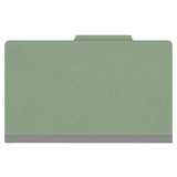 Front view of closed green legal-size top tab classification folder