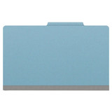 Front view of closed blue legal-size top tab classification folder