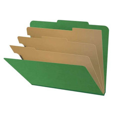 Pressboard Classification Folders, 2/5-Cut, Letter Size, 3" Exp, 3 Dividers, Type III Moss Green, 10/Box