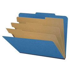 Pressboard Classification Folders, 2/5-Cut, Letter Size, 3" Exp, 3 Dividers, Type III Royal Blue, 10/Box