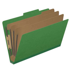 Pressboard Classification Folders, 2/5-Cut, Legal Size, 3" Expansion, 3 Dividers, Type III Moss Green, 10/Box