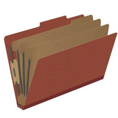 Pressboard Classification Folders, 2/5-Cut, Legal Size, 3" Expansion, 3 Dividers, Type III Red, 10/Box