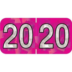 PMA Compatible Year Labels, 2020, Holographic Fuchsia, 3/4 x 1-1/2, 500/RL