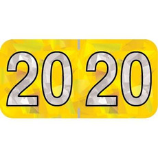 PMA Compatible Year Labels, 2020, Holographic Yellow, 3/4 x 1-1/2, 500/RL