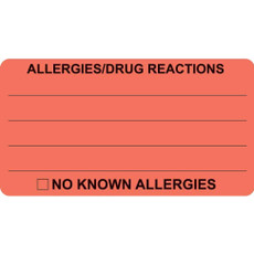 Allergy Labels, Allergies/Drug Reactions, 3-1/4 x 1-3/4, Fl. Red, 250/RL (MAP3230)