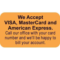 Medical Billing Labels, We Accept Visa..., 1-1/2 x 7/8, Fl. Orange, 250/Roll (MAP4660)