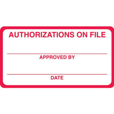 Authorization On File Label, Red/White, 3-1/4 x 1-3/4, Roll/250