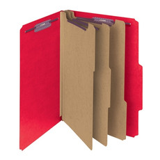 Smead SafeSHIELD Pressboard Classification Folders, 3 Dividers, Letter Size, Bright Red, 10/Box