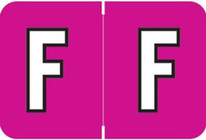 Colwell COPK Alphabetical Color-Coded Filing Label for the letter 'F' with a fuchsia background and white character with black outline