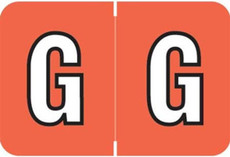 Colwell COPK Alphabetical Color-Coded Filing Label for the letter 'G' with a dark coral background and white character with black outline