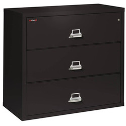 FireKing Lateral File Cabinet, 1-Hour Fire Rated, 3-Drawer, 44" Wide, Black