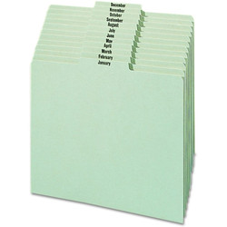 Smead Pressboard Guides, Plain 1/3-Cut Tab Center Position (Jan.-Dec), Letter Size, Gray/Green, 12/Set (50365)