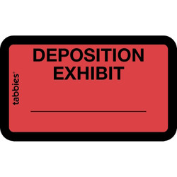 Tabbies red deposition exhibit label, 1 inch by 1-5/8 inch writable legal exhibit sticker