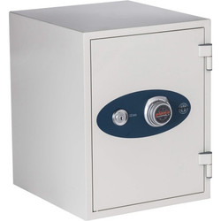 White Phoenix Dual-Lock Fireproof Safe, 1.3 cu ft, with Key and Combination Lock, Door Closed, Ideal for Home and Office