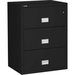 Black Phoenix 3-Drawer Lateral File Cabinet, 31 inches wide, 1-hour fireproof protection