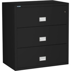 Black Phoenix 3-Drawer Lateral File Cabinet, 38 inches wide, 1-hour fireproof protection