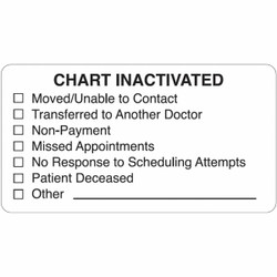 Medical Chart Labels, Chart Inactivated, 3-1/4 x 1-3/4, White, 250/Roll (MAP1540)