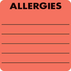 Allergy Labels, Allergies, 2 x 2, Fl. Red, 250/Roll (MAP3220)