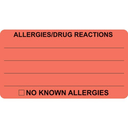 Allergy Labels, Allergies/Drug Reactions, 3-1/4 x 1-3/4, Fl. Red, 250/RL (MAP3230)