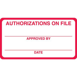 Authorization On File Label, Red/White, 3-1/4 x 1-3/4, Roll/250