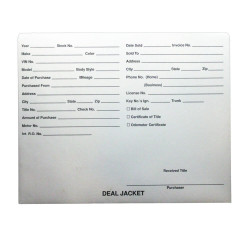 White Letter Size Auto Dealer Jacket with Front Printed, 11 pt White Stock, Packaged 100/box