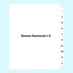 Roman Numeral Index Tabs I-X - Side Tab, Letter Size, Collated, 20 Tabs per Pack