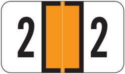 Jeter 0300 Series Numeric Labels - Orange, Number 2, 500 Labels per Roll, Polylaminated for End-Tab Filing