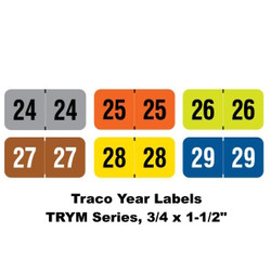 Traco Year Labels – TRYM Series, 3/4 x 1-1/2, Color-Coded Years 2024–2029