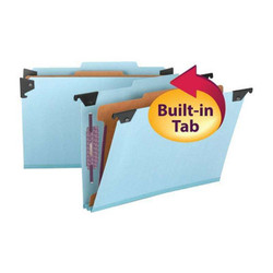 Smead 65155 hanging folder with divider, legal size, blue pressboard, FasTab 2/5-cut, SafeSHIELD fasteners.